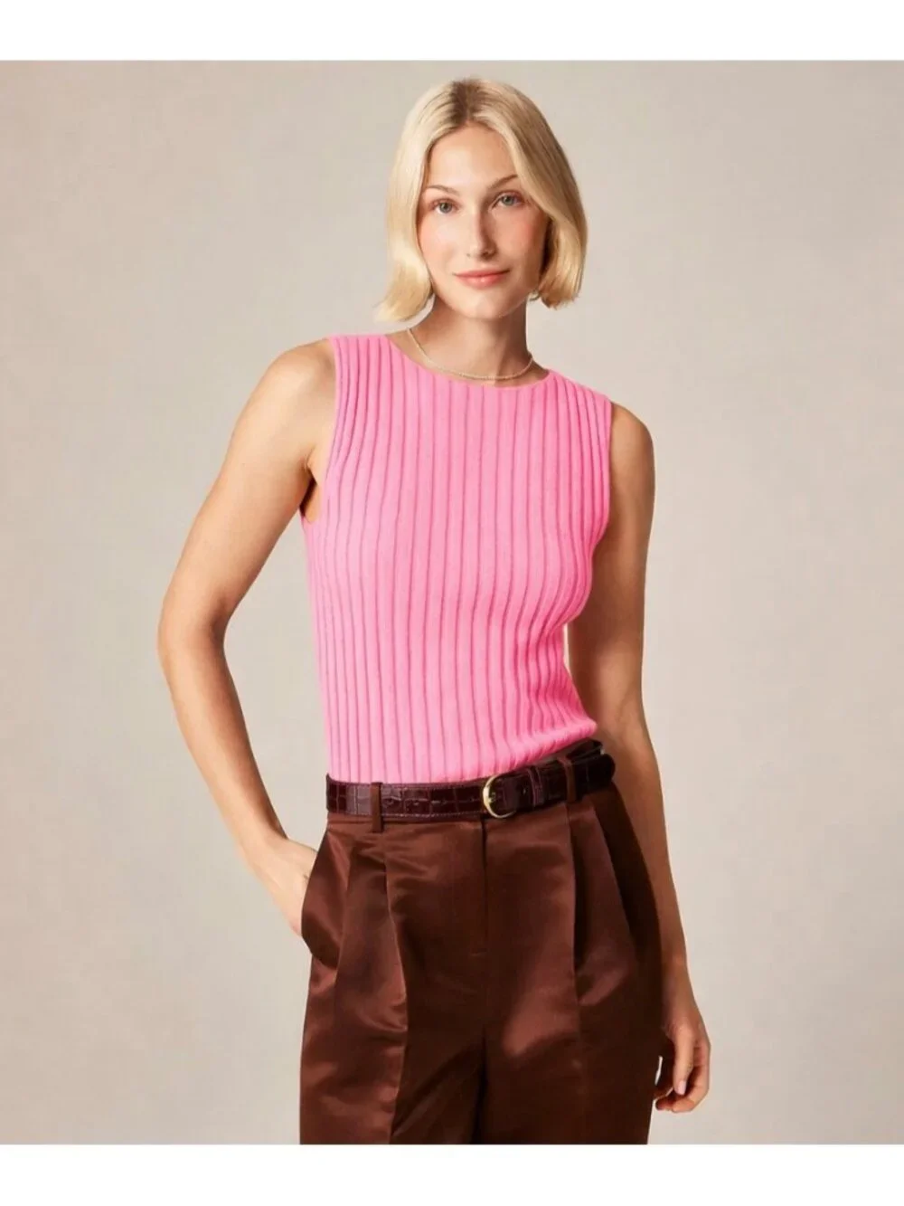 NWT J.Crew Wide-rib Cashmere Sweater Shell in Neon Capri Pink Knit S